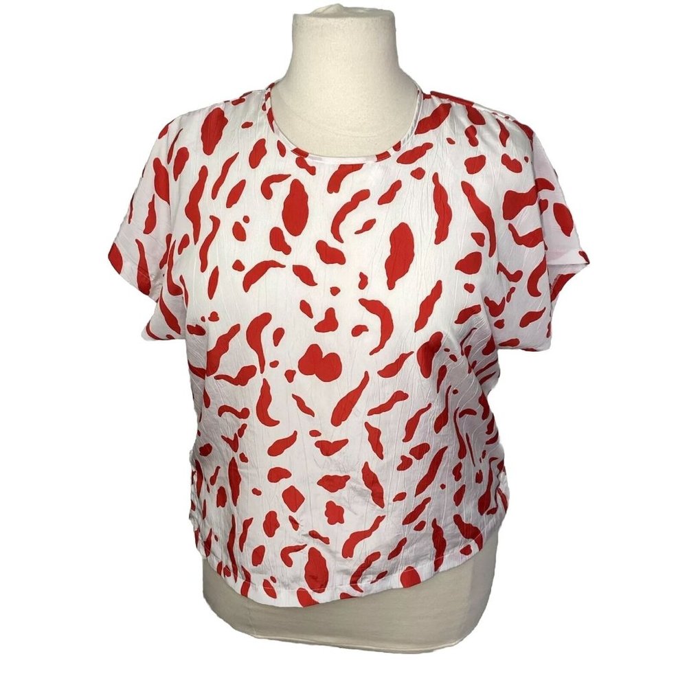 Vintage Rhoda Lee Womens Blouse Pullover Red White Round Neck Sz 18 Made In USA